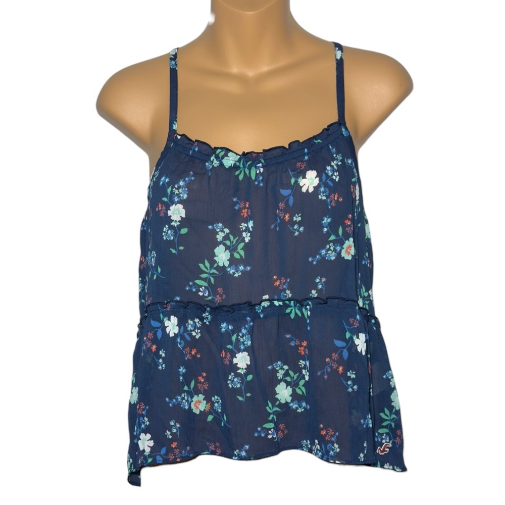 Hollister Cami Top Semi Sheer Fairy Blue Floral Babydoll Spaghetti popover XS